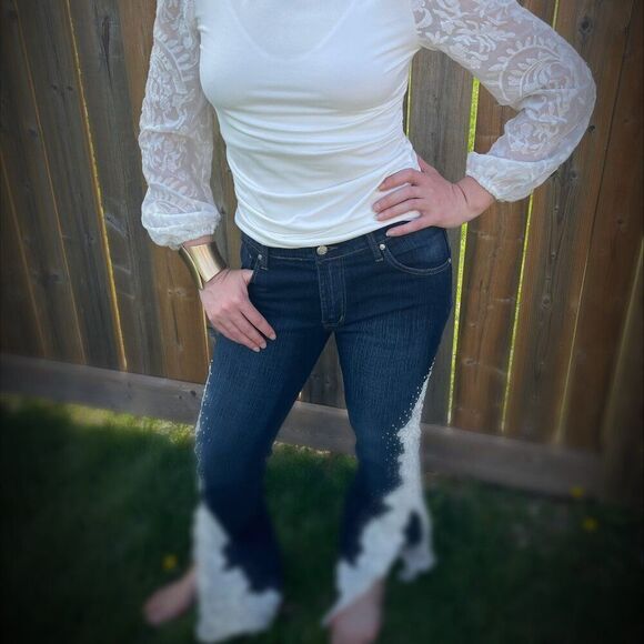 Sonic Violet denim jeans, deep indigo, embellished, SZ 34, med rise, EUC - Picture 6 of 15